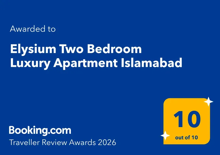 Booking.com Traveller Review Award 2026 — 9.3 out of 10 Exceptional — Awarded to Elysium Two Bedroom Luxury Apartment Islamabad